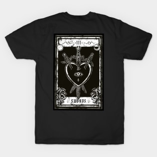 Three of swords - Tarot card, tarot, sword, magic, heart, night, moon, skull, Snake, toxic love, stranger, goth, death T-Shirt